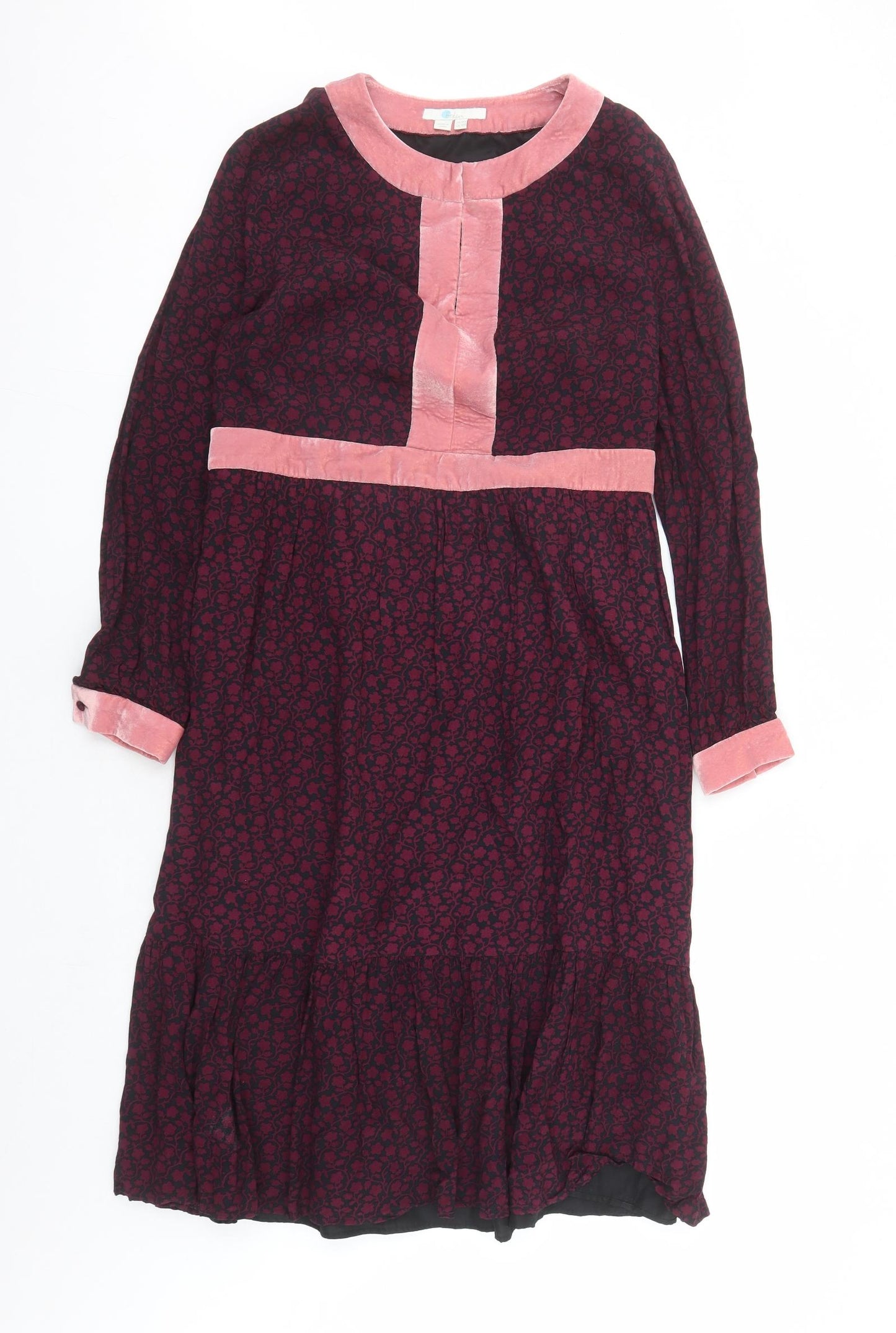 Boden Womens Red Floral Viscose A-Line Size 14 Round Neck Zip