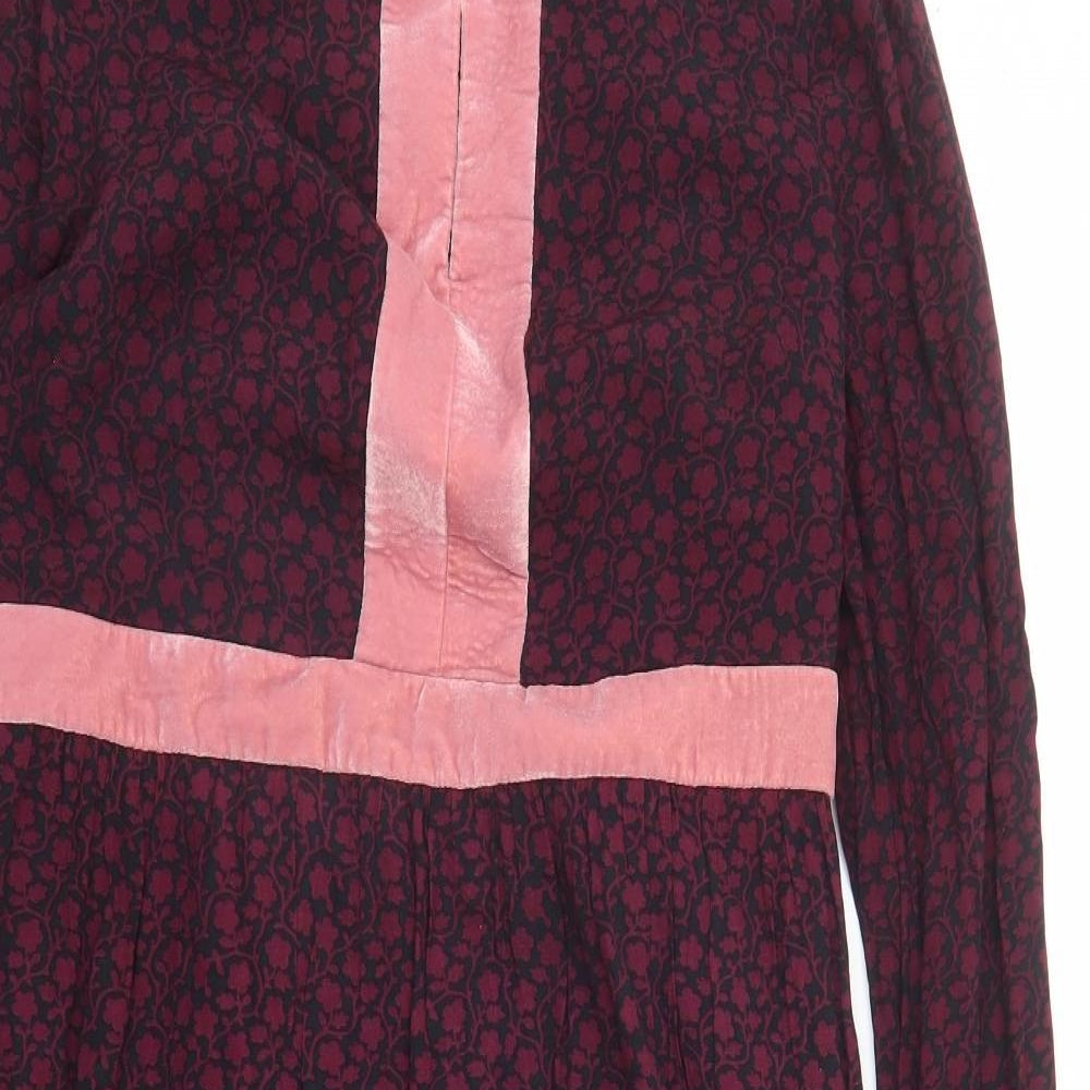 Boden Womens Red Floral Viscose A-Line Size 14 Round Neck Zip