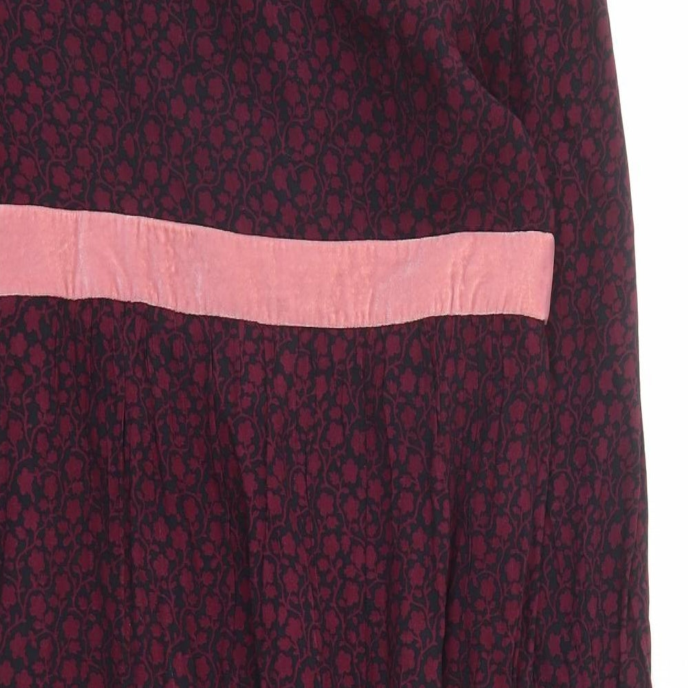 Boden Womens Red Floral Viscose A-Line Size 14 Round Neck Zip