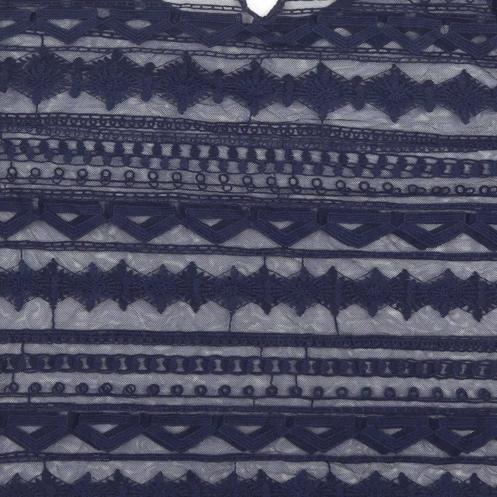 NEXT Womens Blue Geometric Cotton Basic Blouse Size 16 Round Neck