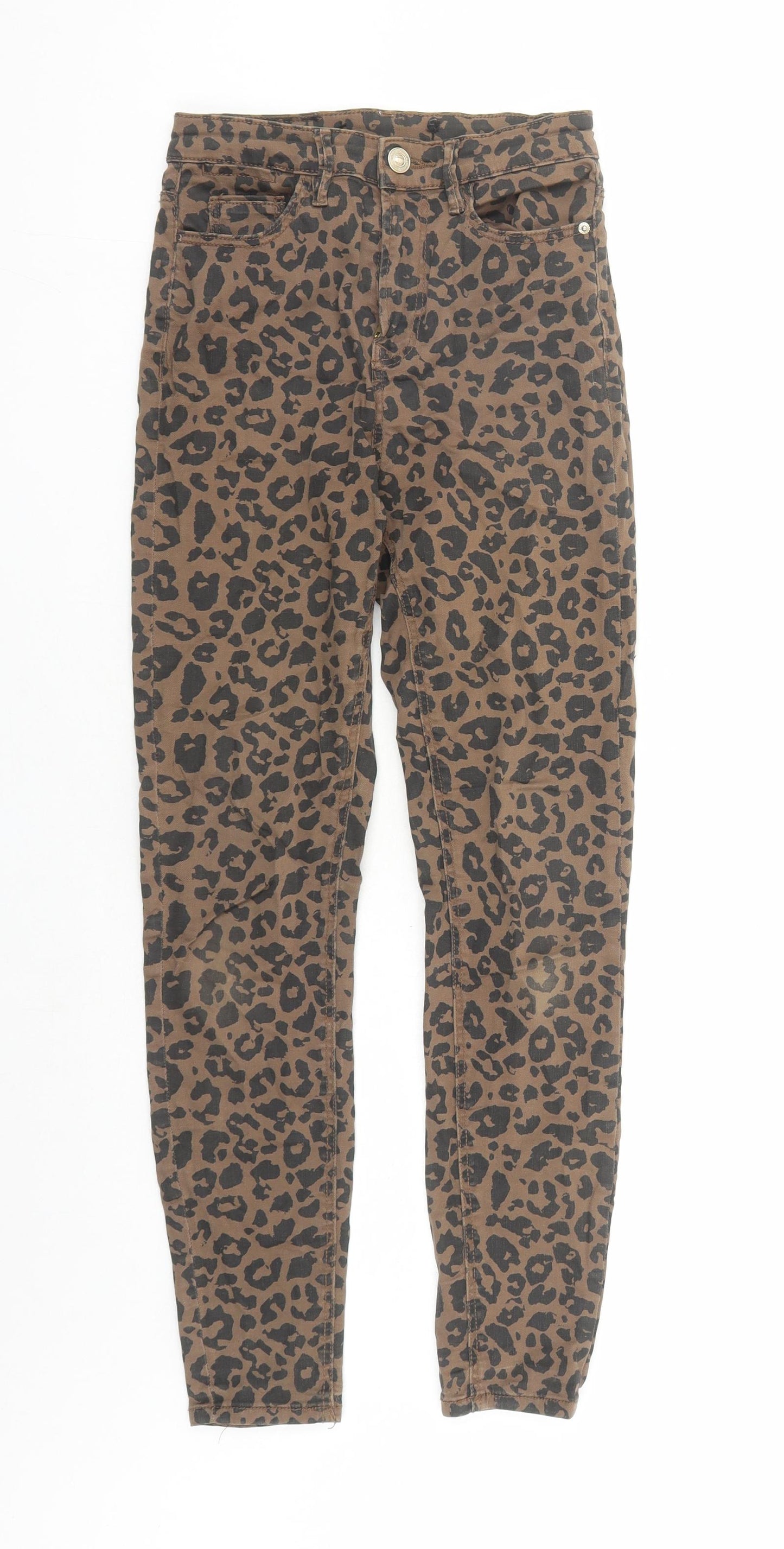 Stradivarius Womens Brown Animal Print Polyester Skinny Jeans Size 26 in L27 in Regular Zip - Leopard Pattern