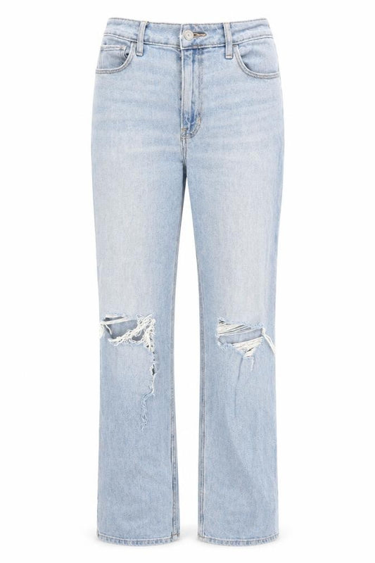 Front view of Hollister women’s blue cotton straight jeans, size UK 24, in, 29-inch leg regular zip