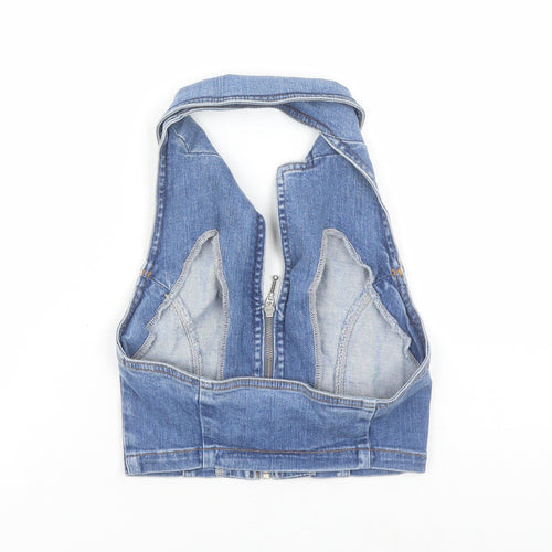 Topshop Womens Blue Cotton Cropped Blouse Size 6 Halter