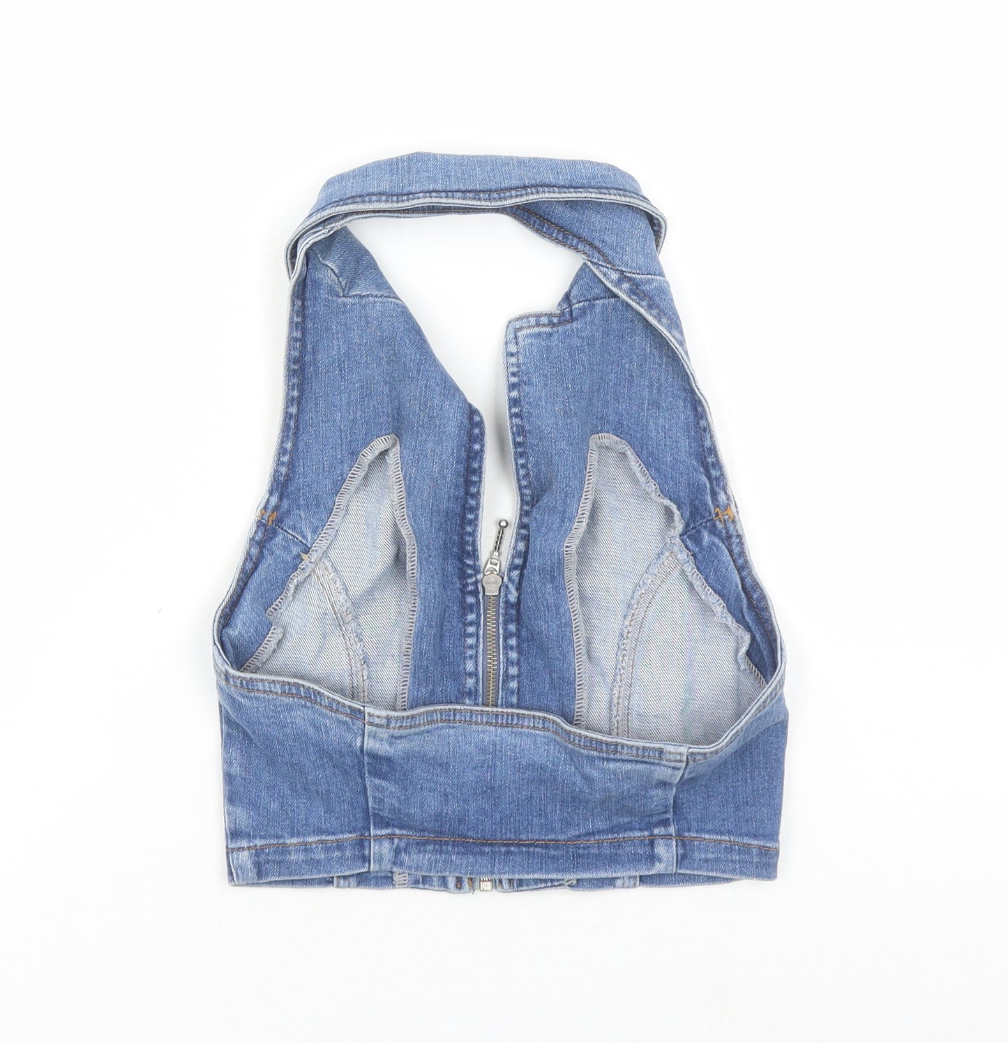 Topshop Womens Blue Cotton Cropped Blouse Size 6 Halter