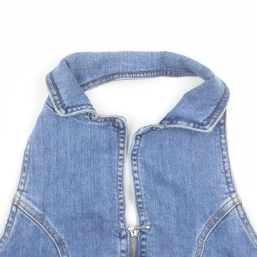 Topshop Womens Blue Cotton Cropped Blouse Size 6 Halter
