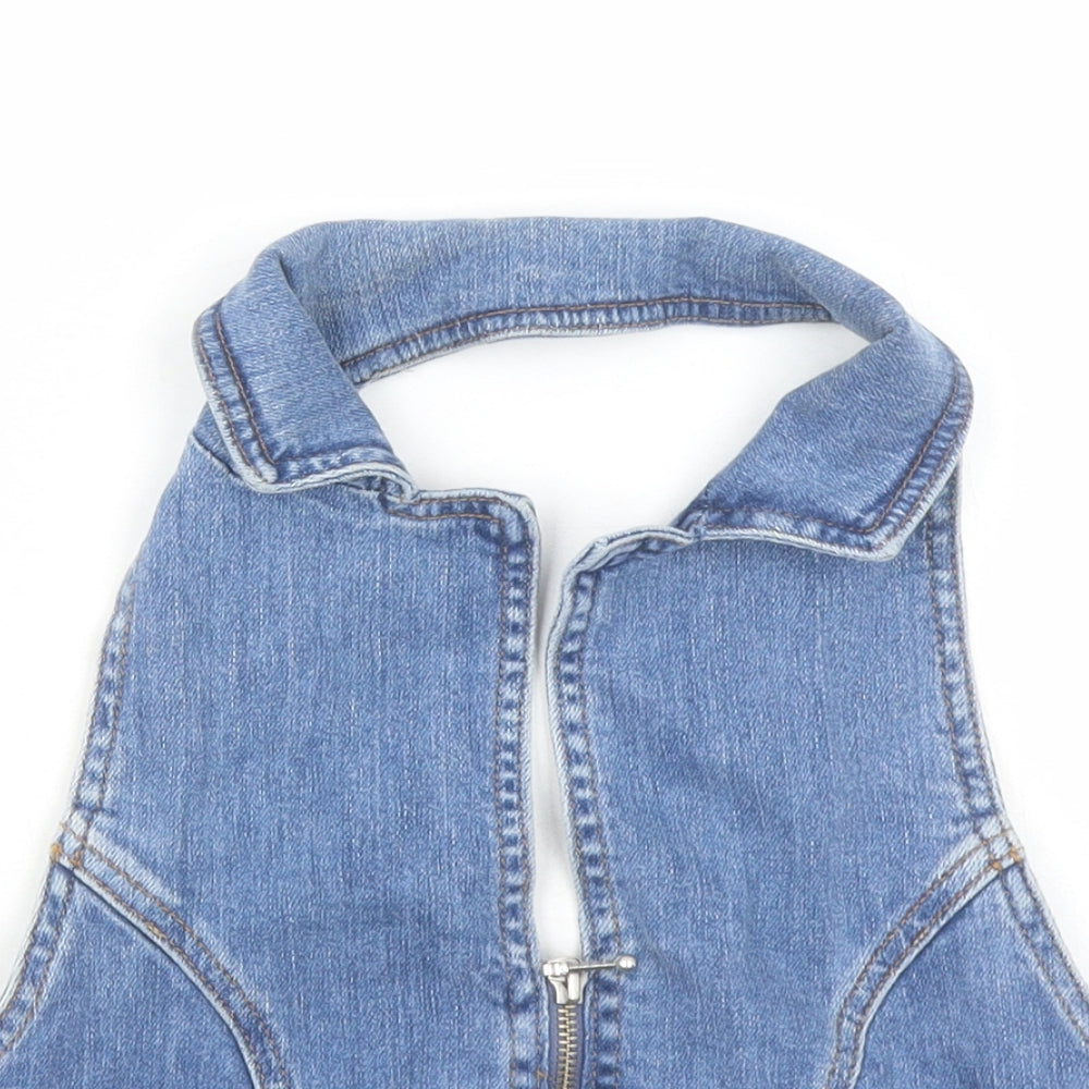 Topshop Womens Blue Cotton Cropped Blouse Size 6 Halter