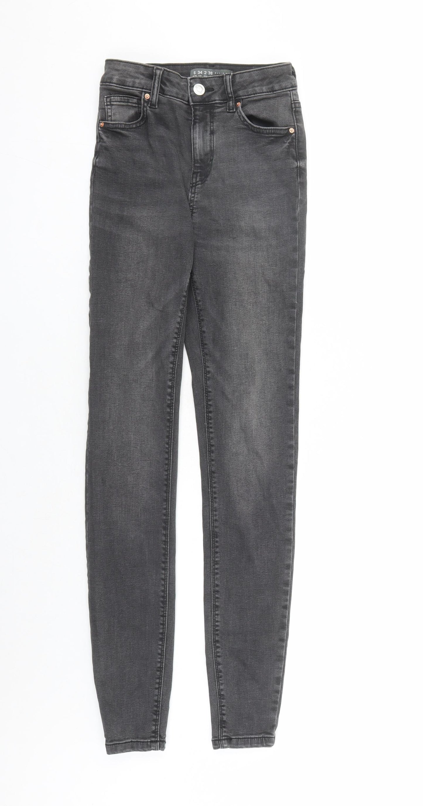 Denim & Co. Womens Grey Cotton Skinny Jeans Size 6 L29 in Regular Zip