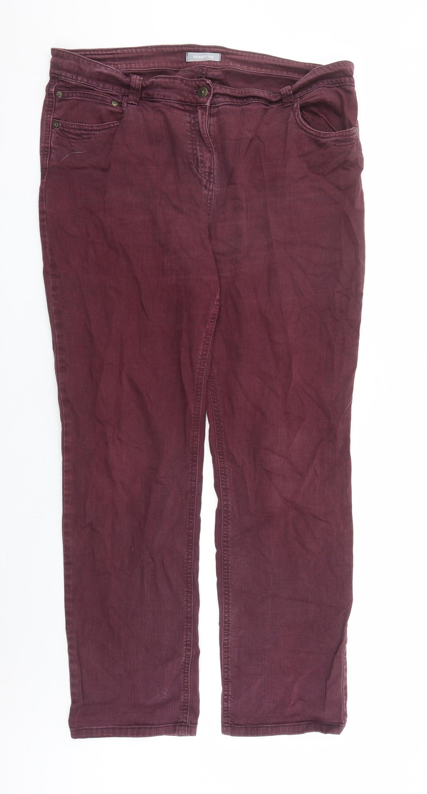 Marks and Spencer Womens Red Cotton Straight Jeans Size 18 L27 in Regular Zip