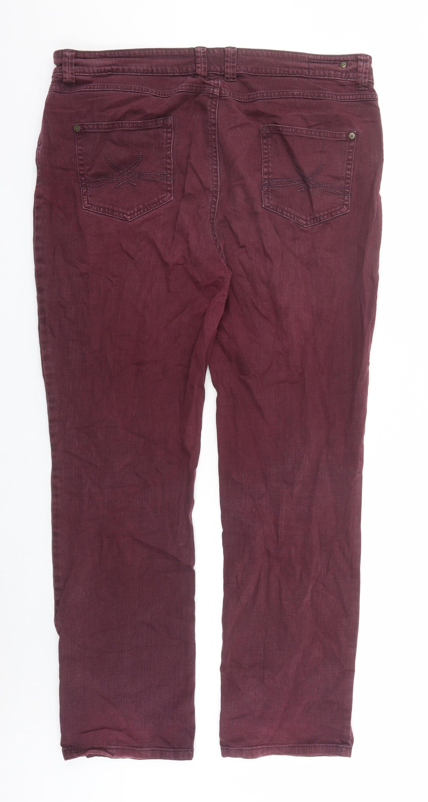 Marks and Spencer Womens Red Cotton Straight Jeans Size 18 L27 in Regular Zip