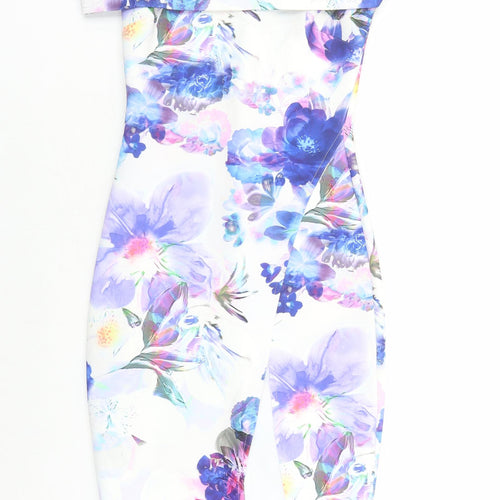 Jessica Wright Womens Multicoloured Floral Polyester Pencil Dress Size 8 Off the Shoulder Pullover