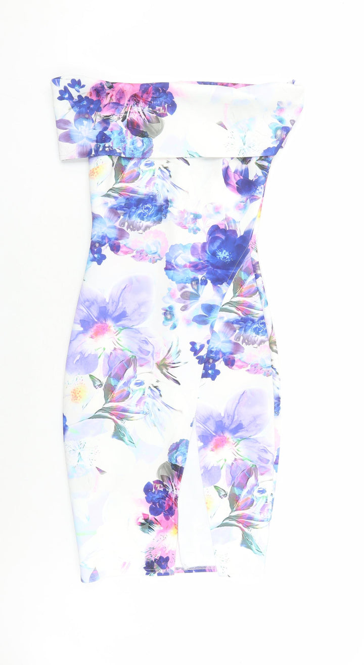 Jessica Wright Womens Multicoloured Floral Polyester Pencil Dress Size 8 Off the Shoulder Pullover
