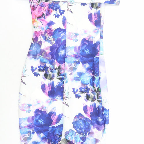 Jessica Wright Womens Multicoloured Floral Polyester Pencil Dress Size 8 Off the Shoulder Pullover