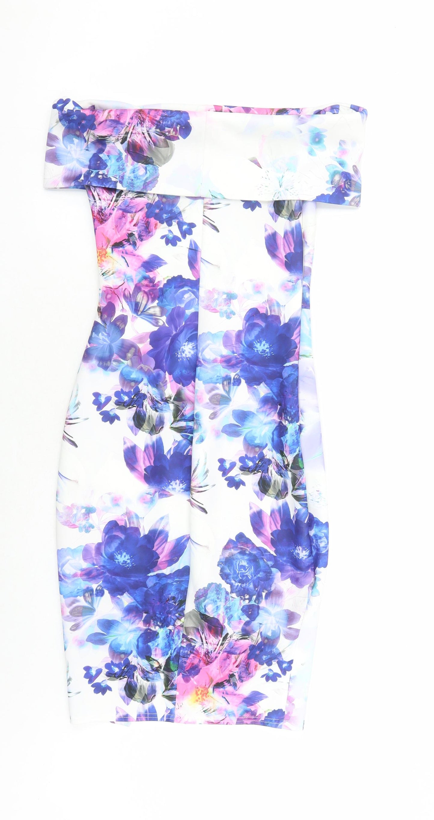 Jessica Wright Womens Multicoloured Floral Polyester Pencil Dress Size 8 Off the Shoulder Pullover