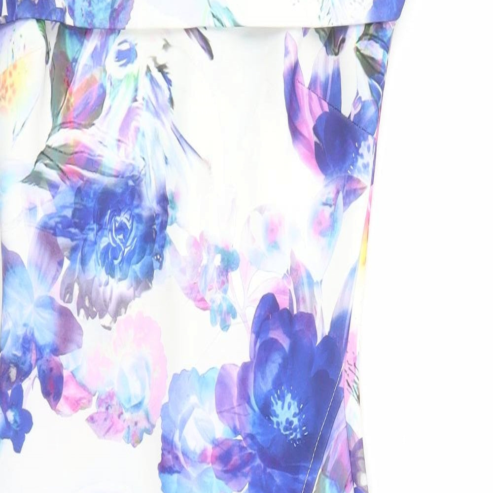 Jessica Wright Womens Multicoloured Floral Polyester Pencil Dress Size 8 Off the Shoulder Pullover