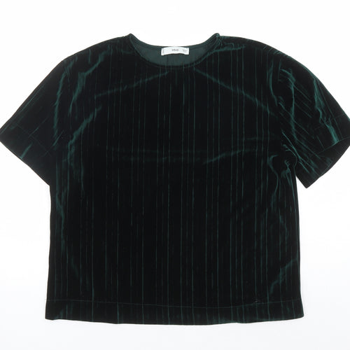 MNG Womens Green Polyester Basic T-Shirt Size S Round Neck