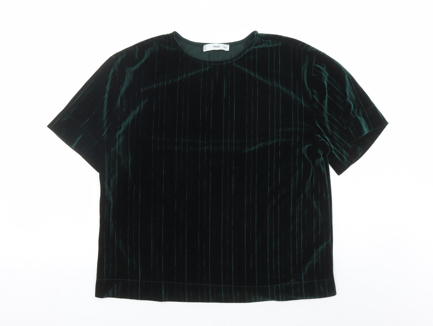 MNG Womens Green Polyester Basic T-Shirt Size S Round Neck