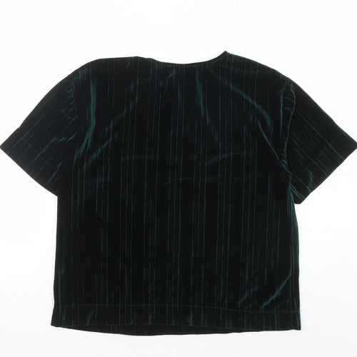 MNG Womens Green Polyester Basic T-Shirt Size S Round Neck
