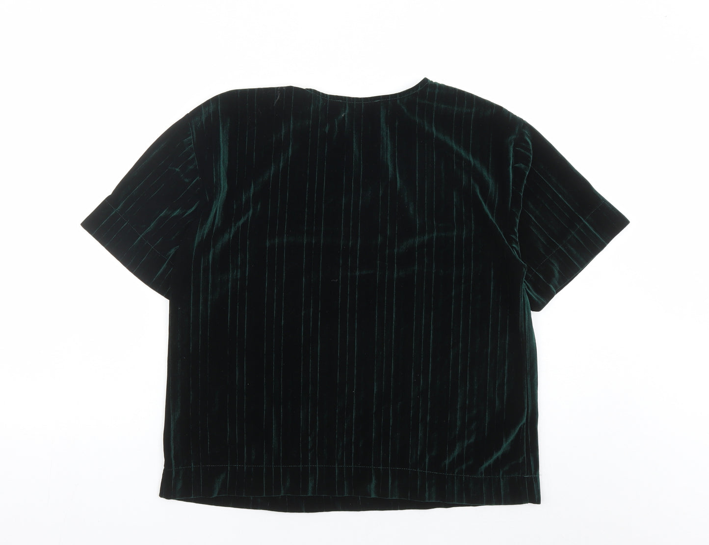 MNG Womens Green Polyester Basic T-Shirt Size S Round Neck