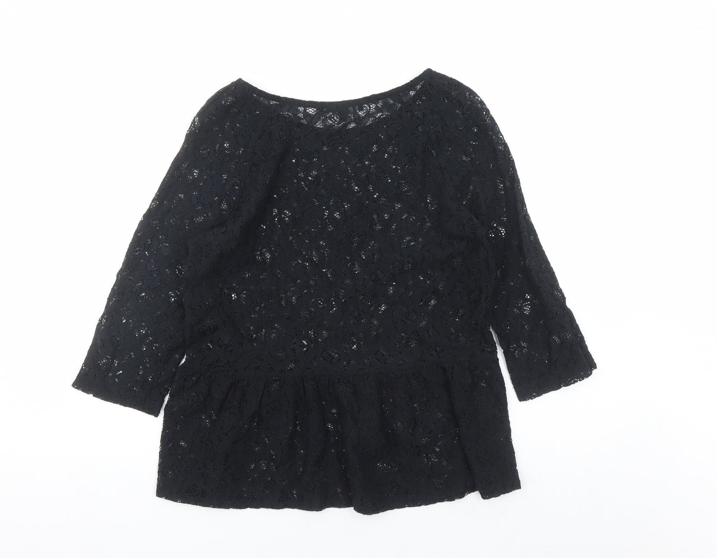 NEXT Womens Black Floral Cotton Basic Blouse Size 10 Round Neck