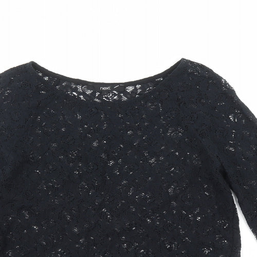 NEXT Womens Black Floral Cotton Basic Blouse Size 10 Round Neck