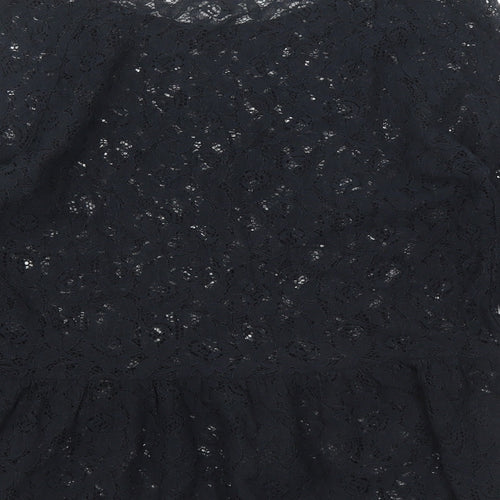 NEXT Womens Black Floral Cotton Basic Blouse Size 10 Round Neck