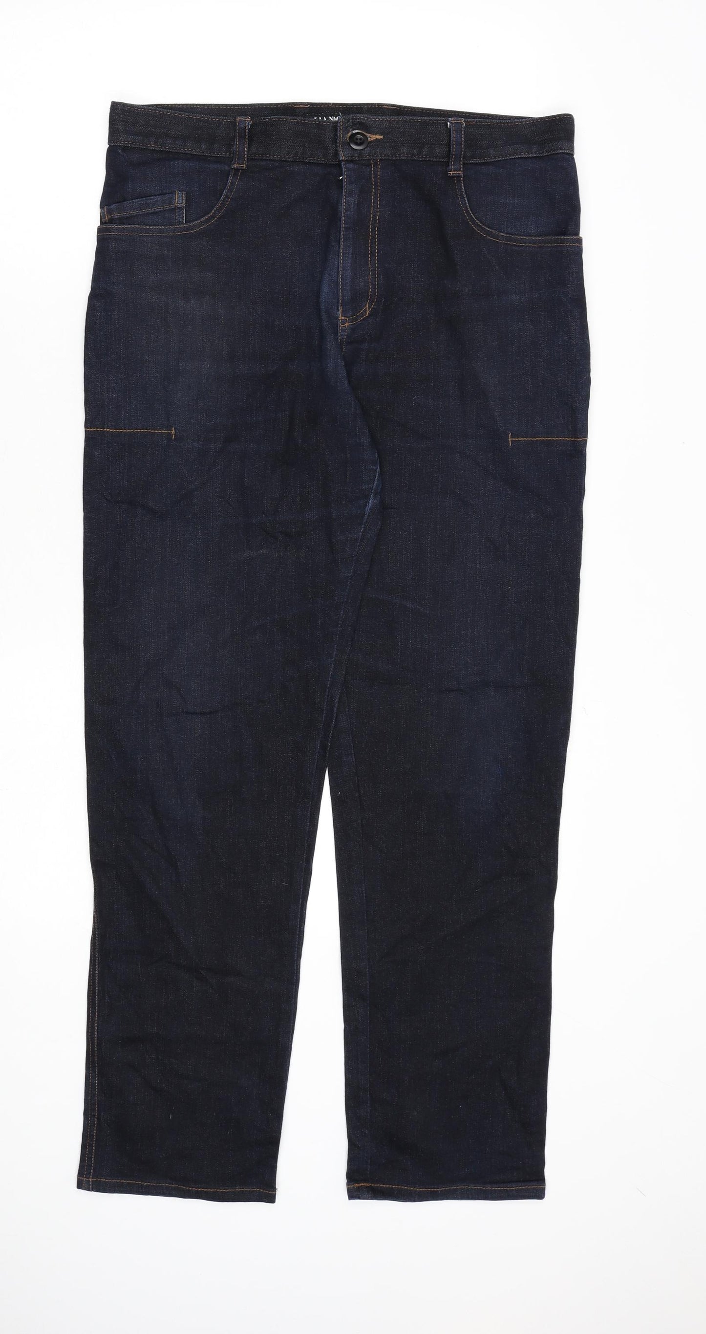 Mandatory Mens Blue Cotton Straight Jeans Size 34 in L30 in Regular Zip