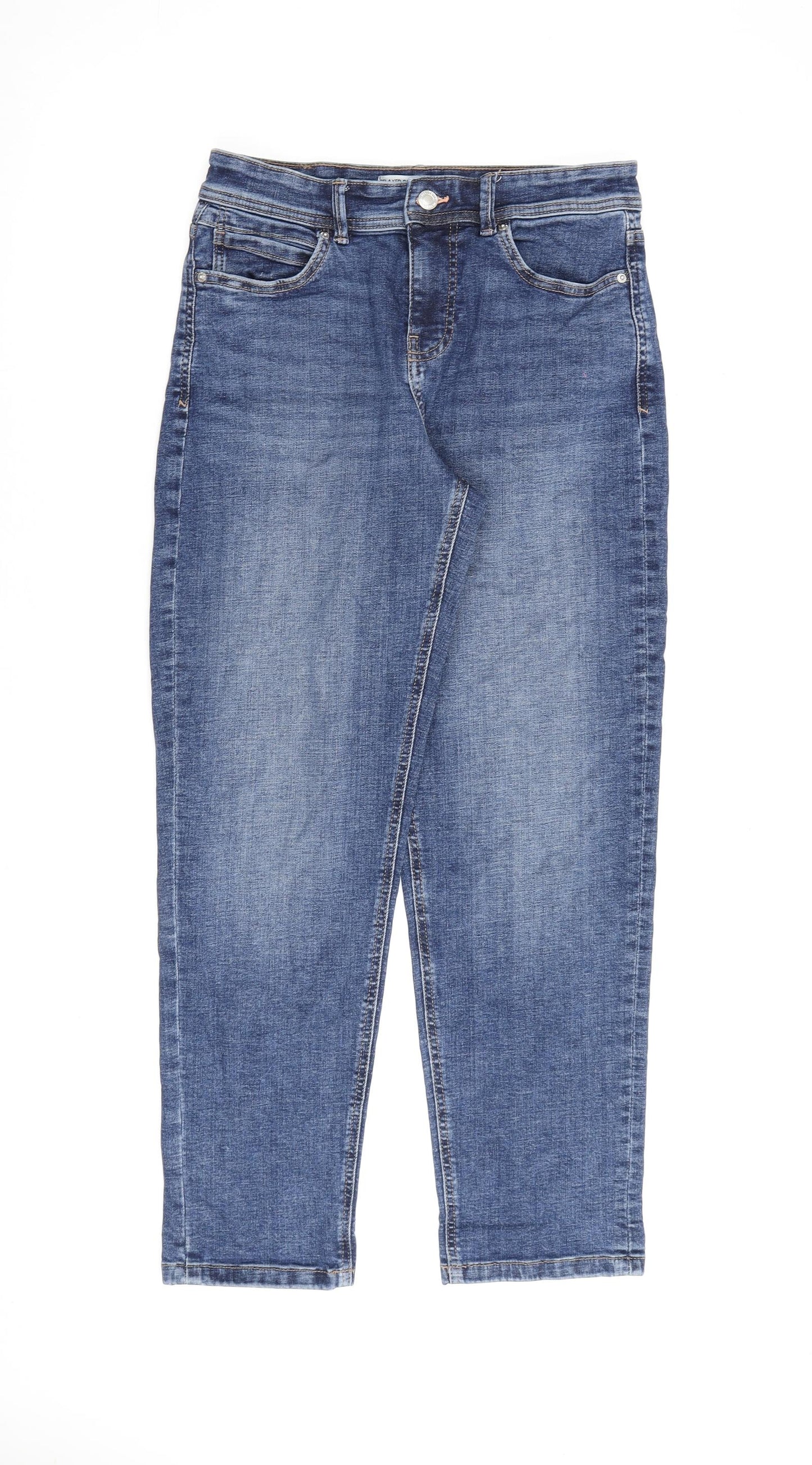 NEXT Womens Blue Cotton Straight Jeans Size 8 L28 in Regular Zip