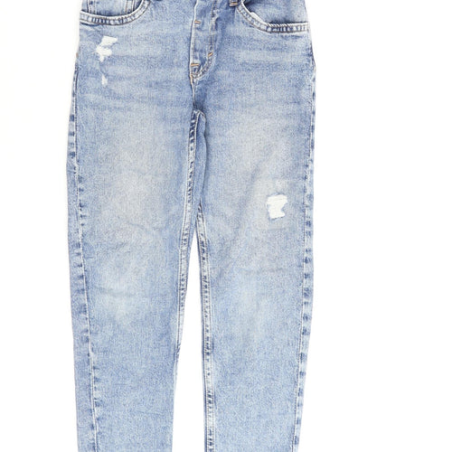 H&M Girls Blue Cotton Straight Jeans Size 6-7 Years Regular Zip