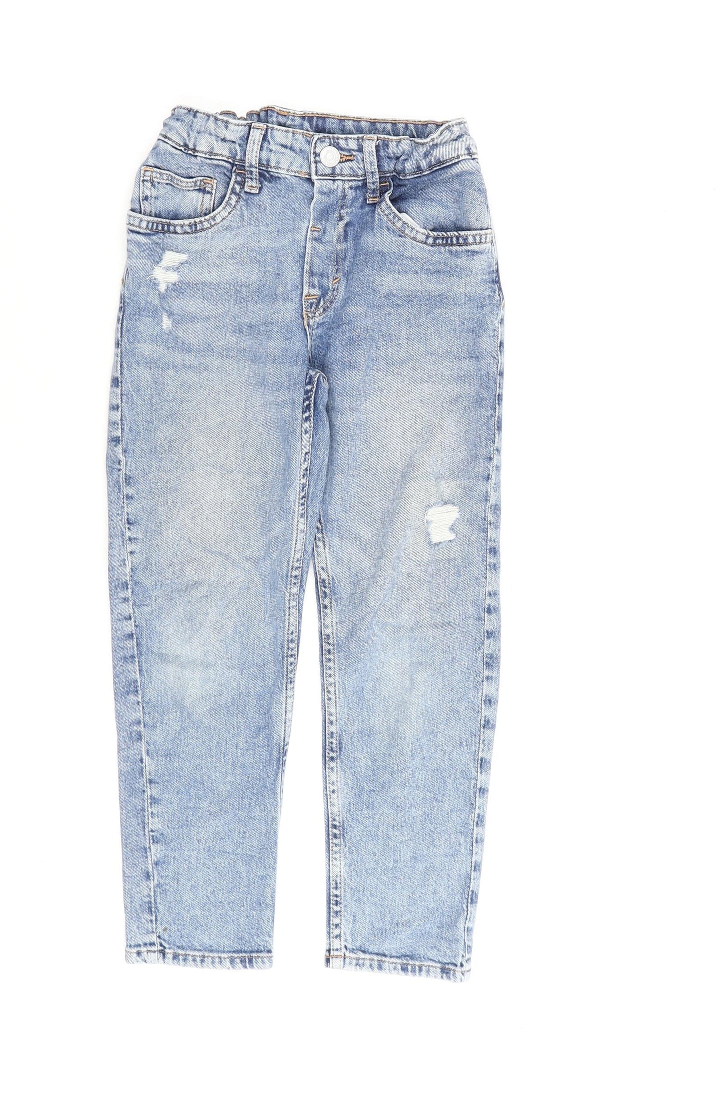 H&M Girls Blue Cotton Straight Jeans Size 6-7 Years Regular Zip