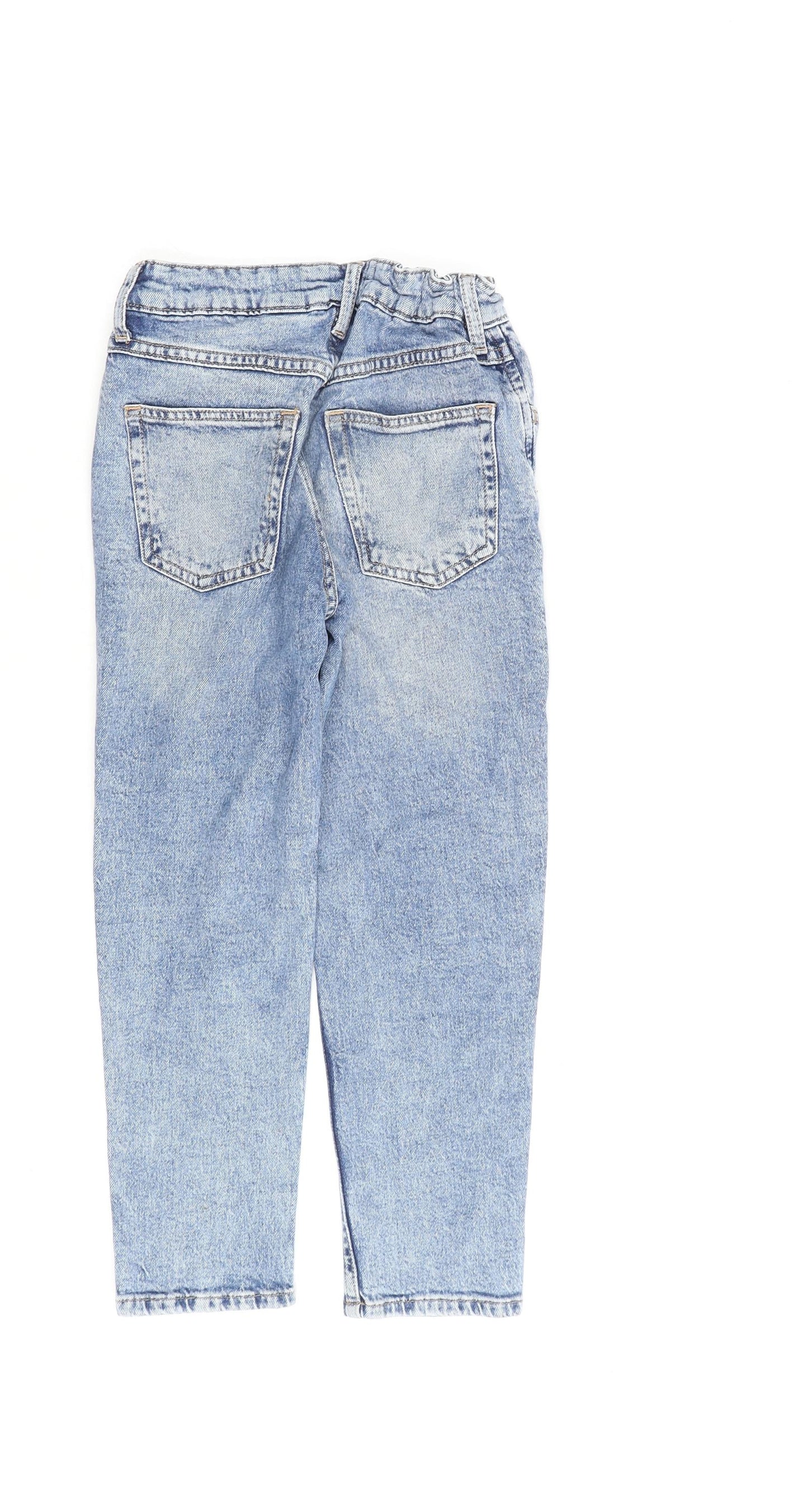 H&M Girls Blue Cotton Straight Jeans Size 6-7 Years Regular Zip