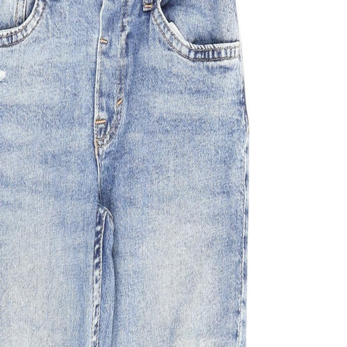 H&M Girls Blue Cotton Straight Jeans Size 6-7 Years Regular Zip