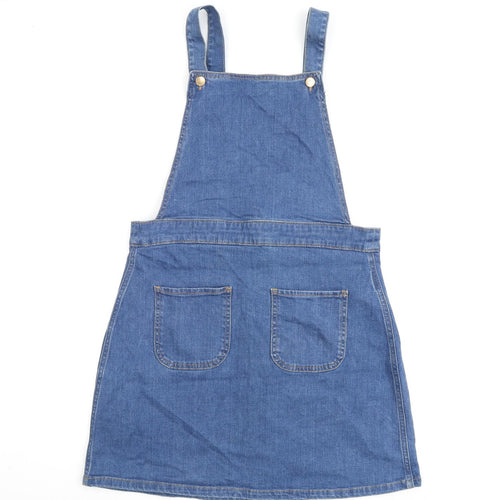 River Island Womens Blue Cotton A-Line Size 14 Square Neck Button