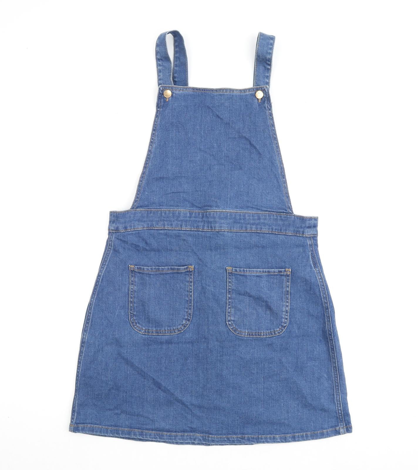 River Island Womens Blue Cotton A-Line Size 14 Square Neck Button