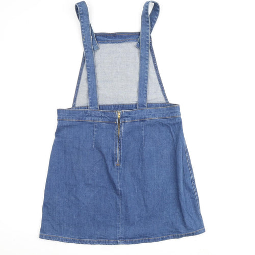 River Island Womens Blue Cotton A-Line Size 14 Square Neck Button