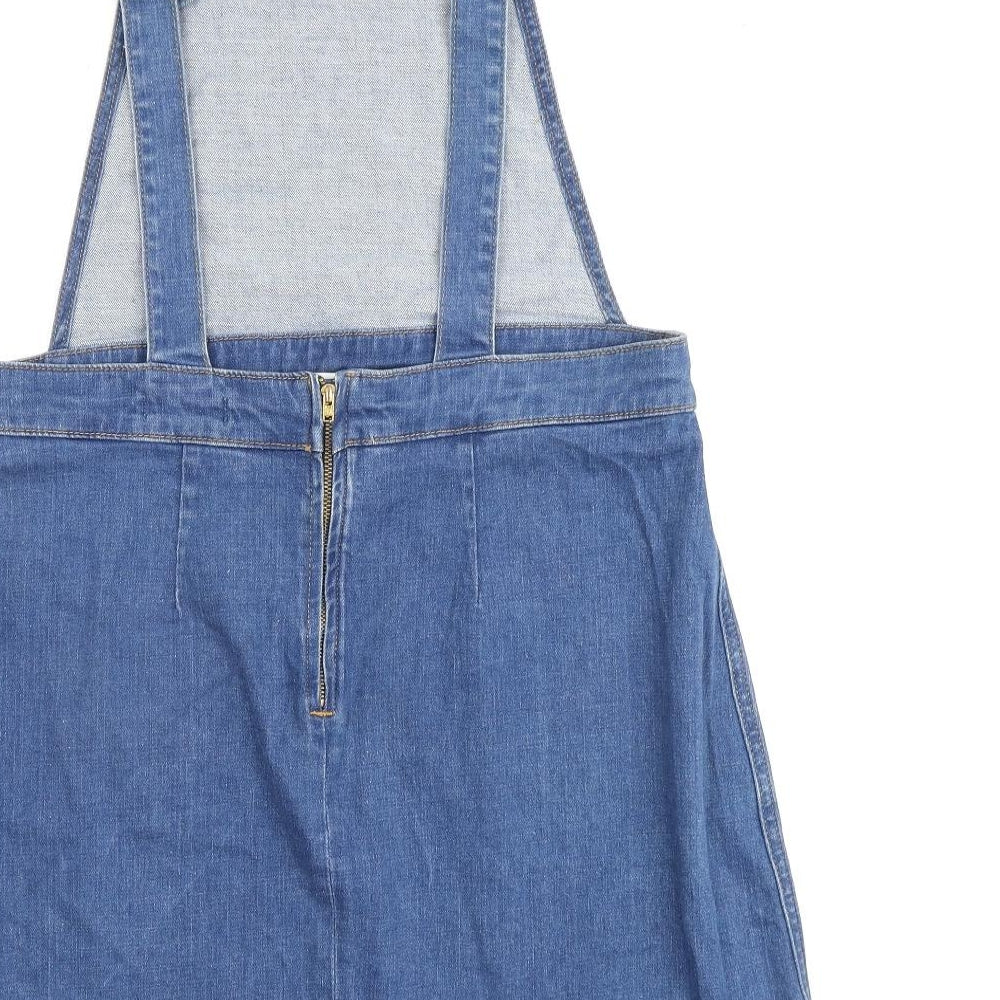 River Island Womens Blue Cotton A-Line Size 14 Square Neck Button