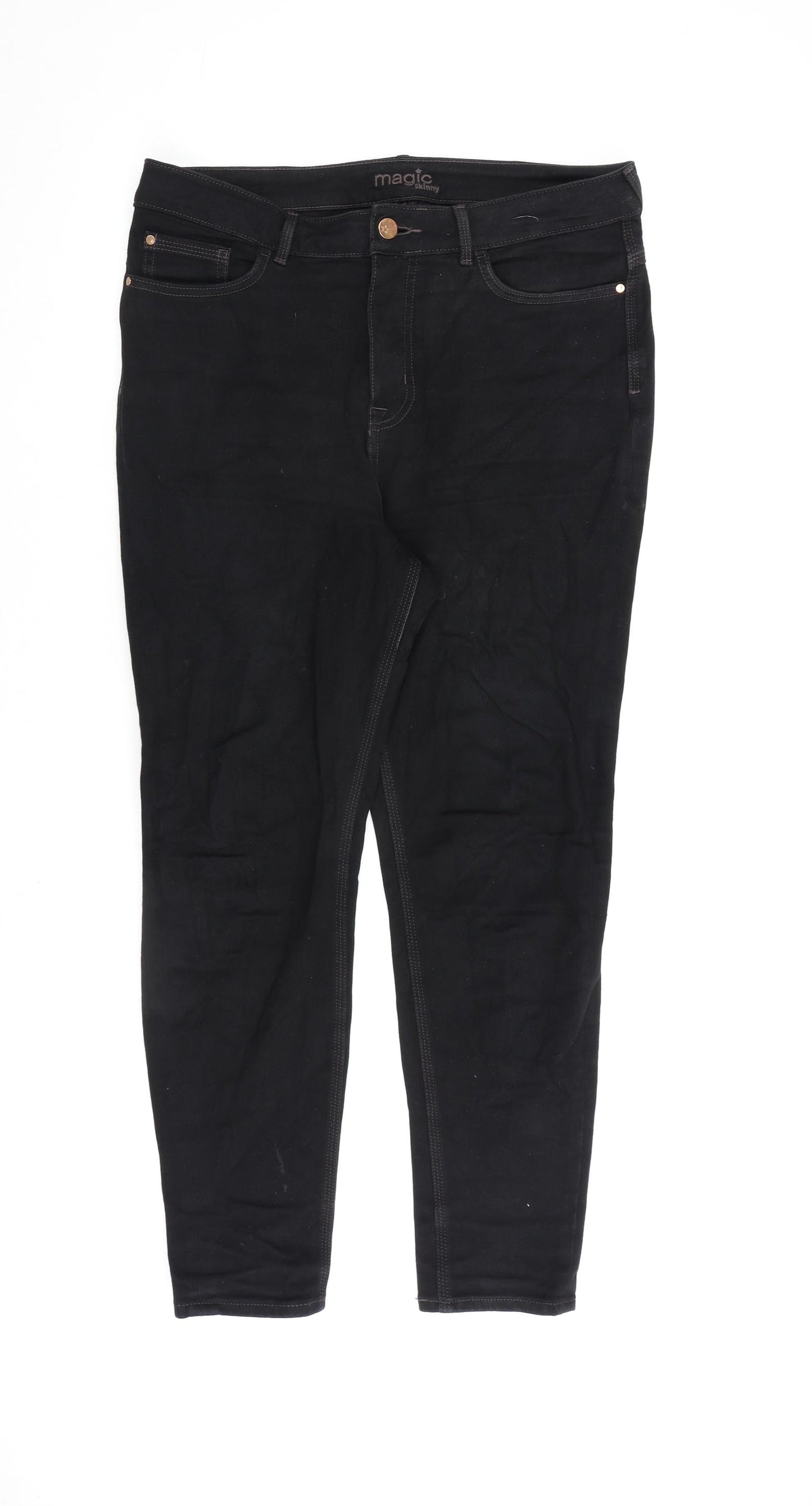 Marks and Spencer Womens Black Cotton Skinny Jeans Size 14 L28 in Regular Zip
