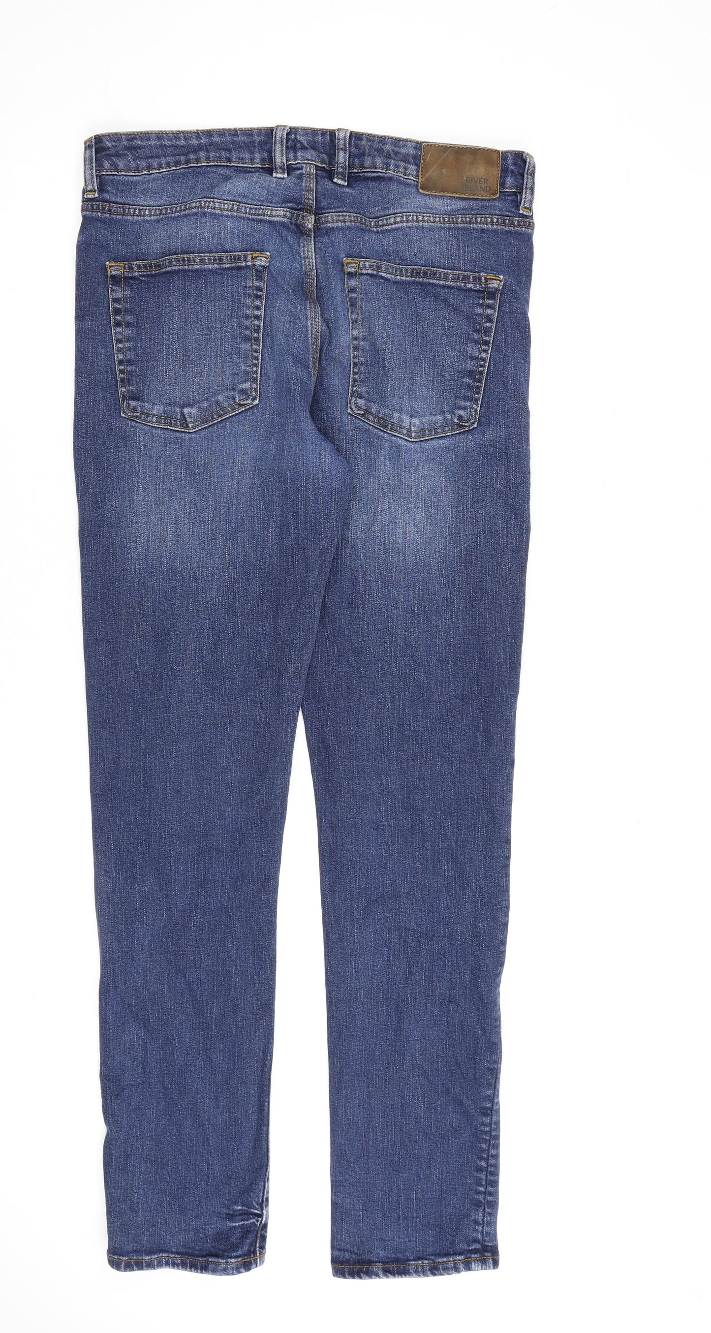River Island Mens Blue Cotton Straight Jeans Size 34 in L34 in Regular Zip