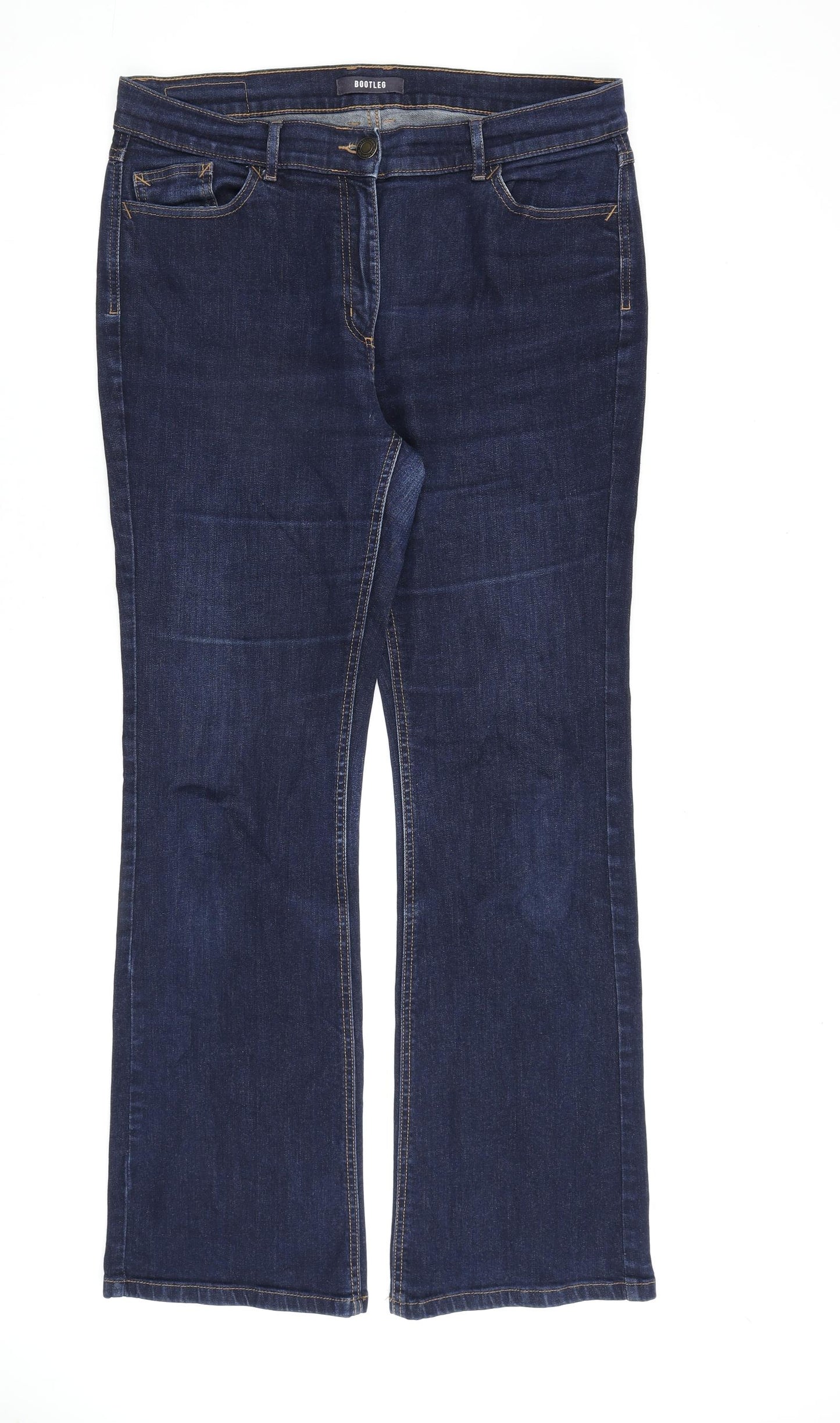 Marks and Spencer Womens Blue Cotton Bootcut Jeans Size 16 L32 in Regular Zip