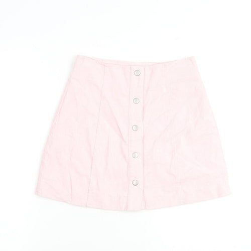 Glamorous Womens Pink Cotton A-Line Skirt Size 8 Button