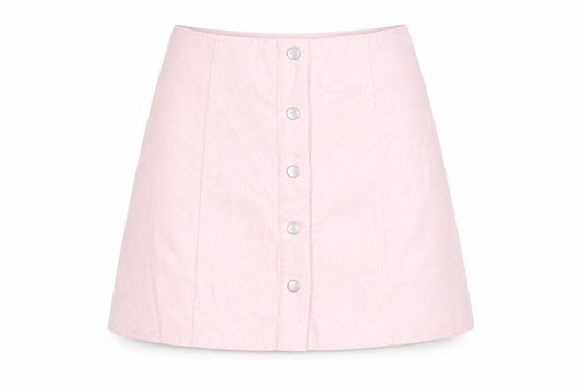 Front view of Glamorous women’s pink cotton a-line skirt, size UK 8, button