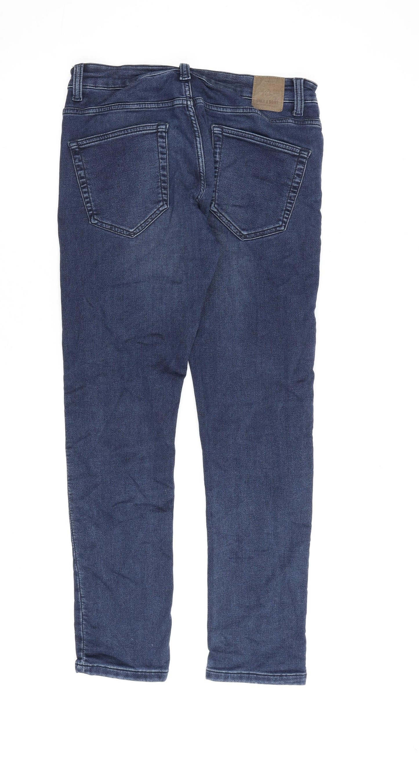 ONLY & SONS Mens Blue Cotton Straight Jeans Size 31 in L30 in Slim Zip