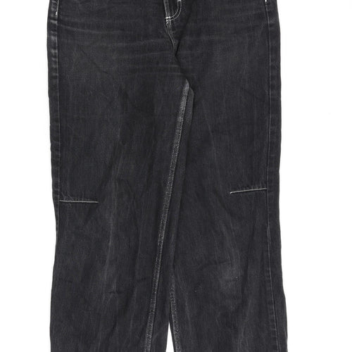 Topshop Womens Black Cotton Wide-Leg Jeans Size 28 in L32 in Regular Zip