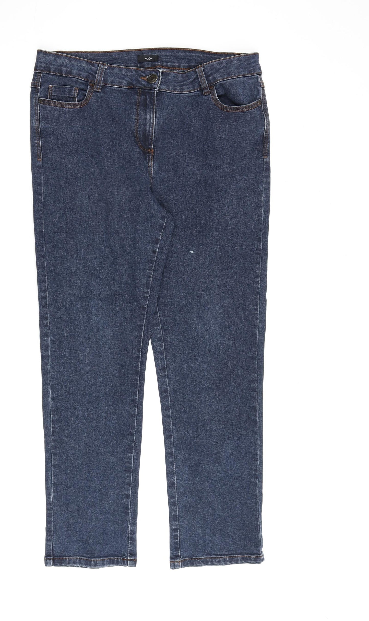 George Womens Blue Cotton Straight Jeans Size 14 L28 in Regular Zip