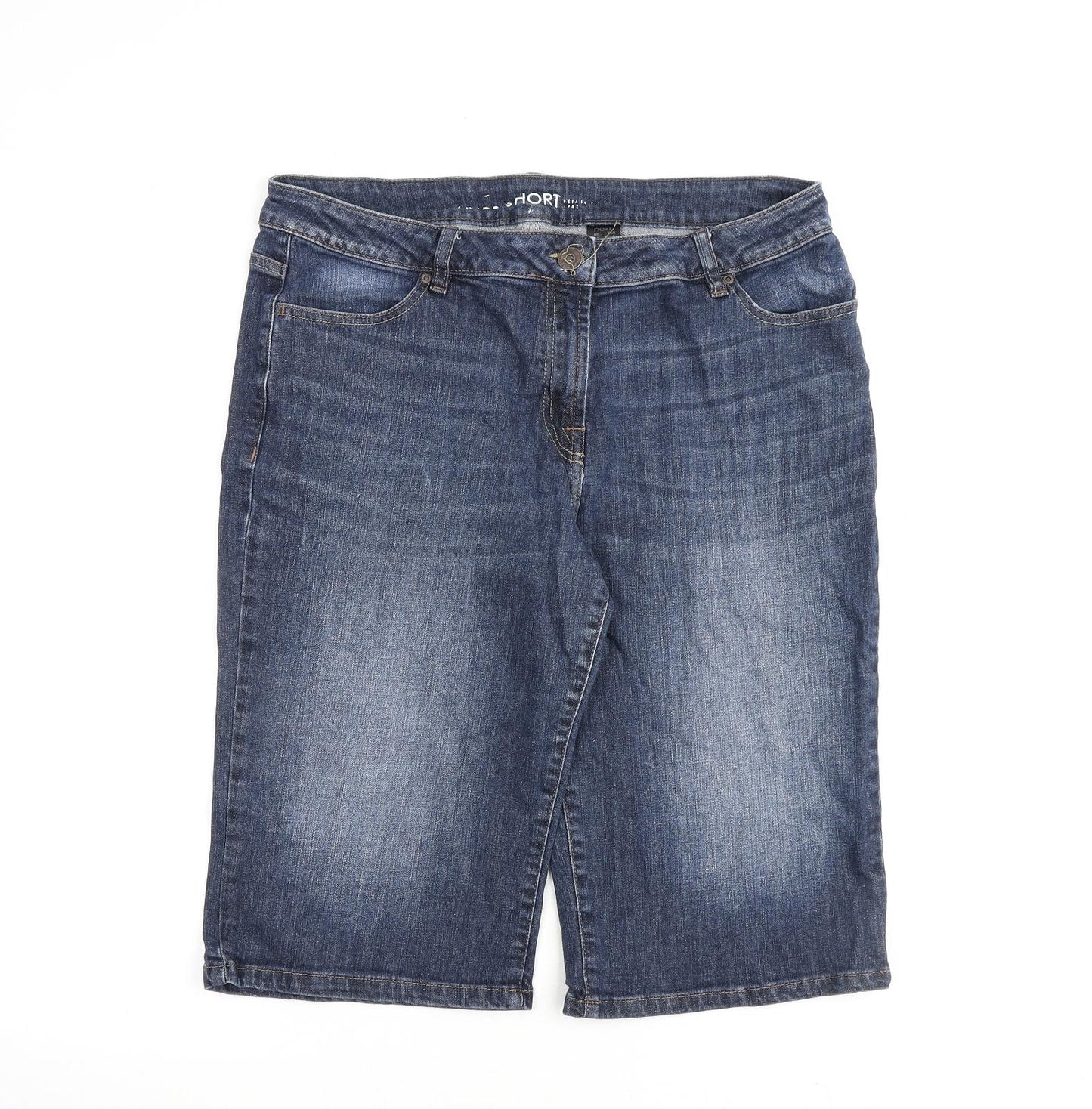 NEXT Womens Blue Cotton Basic Shorts Size 16 L14 in Regular Zip
