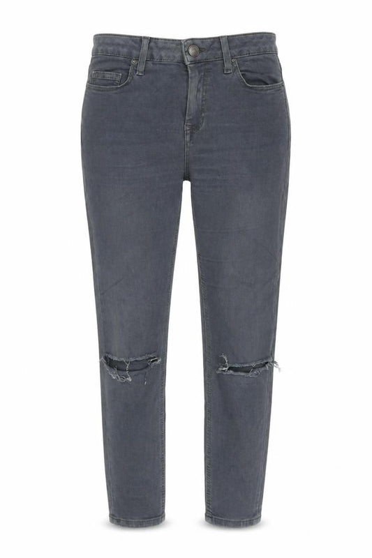 Front view of Topshop women’s grey cotton mom jeans, size UK 26, in, 28-inch leg regular zip