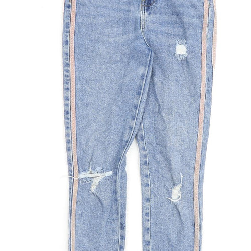 Denim & Co. Girls Blue Cotton Straight Jeans Size 11-12 Years Regular Zip