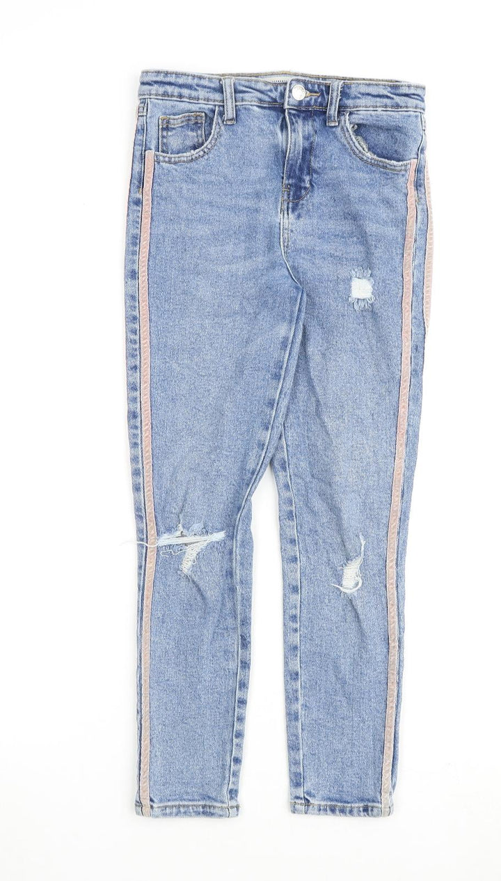 Denim & Co. Girls Blue Cotton Straight Jeans Size 11-12 Years Regular Zip