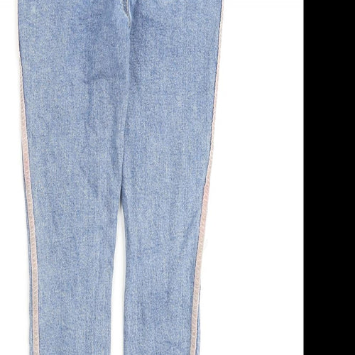 Denim & Co. Girls Blue Cotton Straight Jeans Size 11-12 Years Regular Zip
