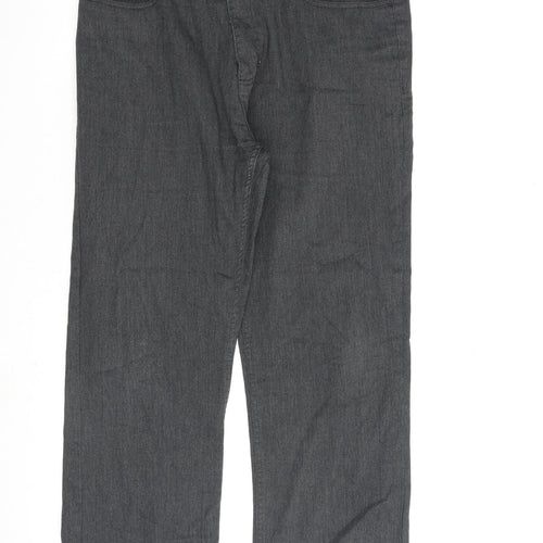 George Mens Grey Cotton Trousers Size 36 in L29 in Regular Zip