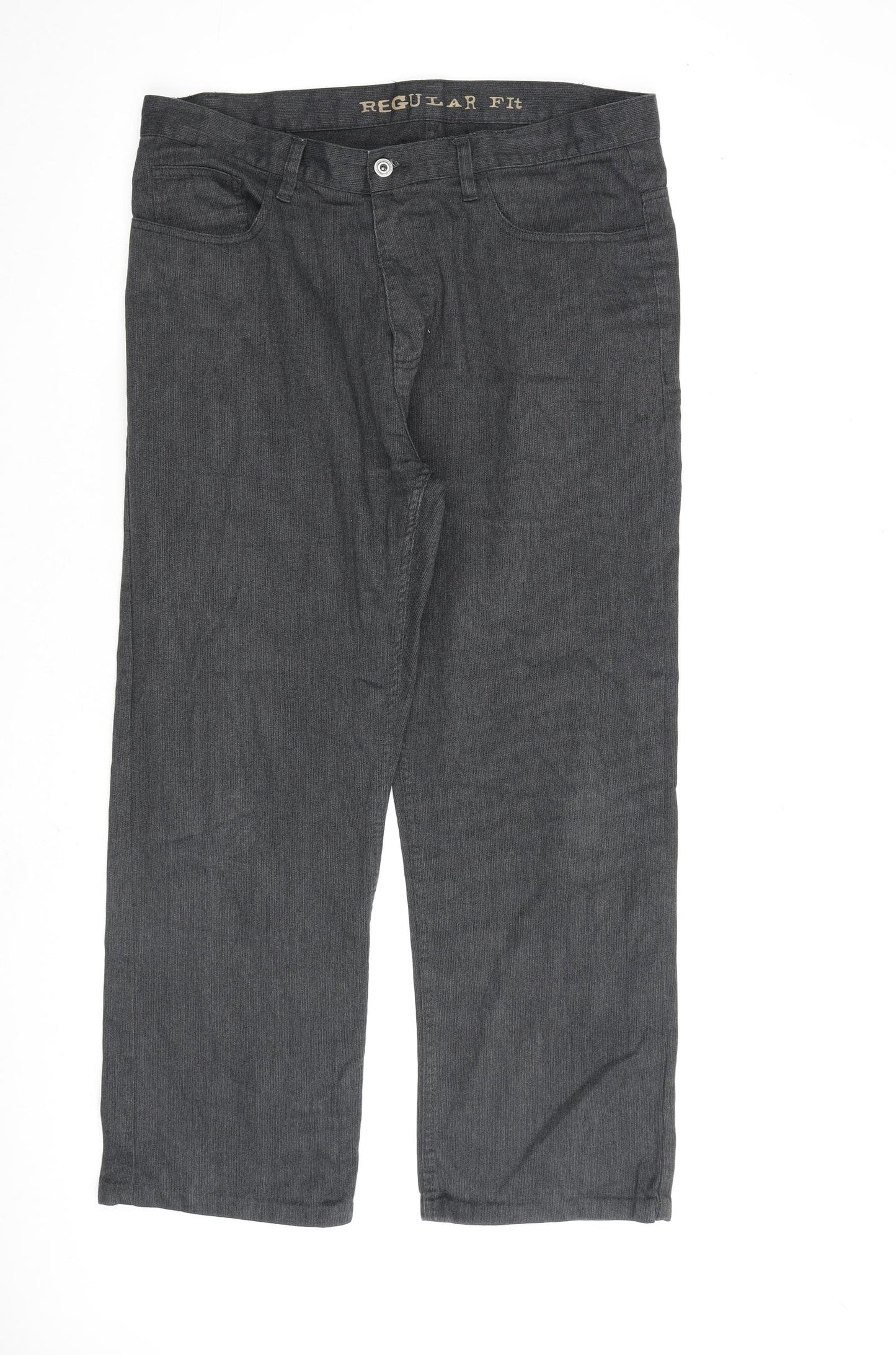 George Mens Grey Cotton Trousers Size 36 in L29 in Regular Zip